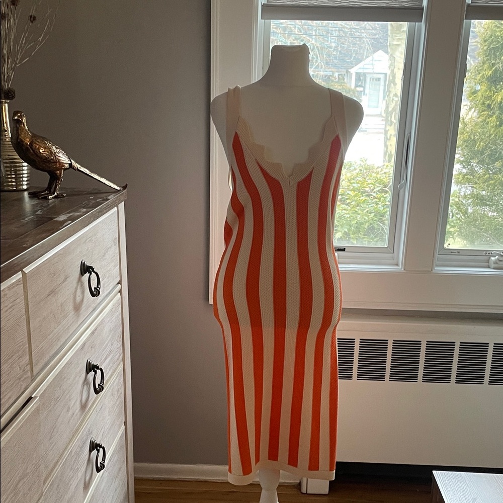 House of Harlow 1960 Vibrant Orange and Cream Midi Dress(NWT)